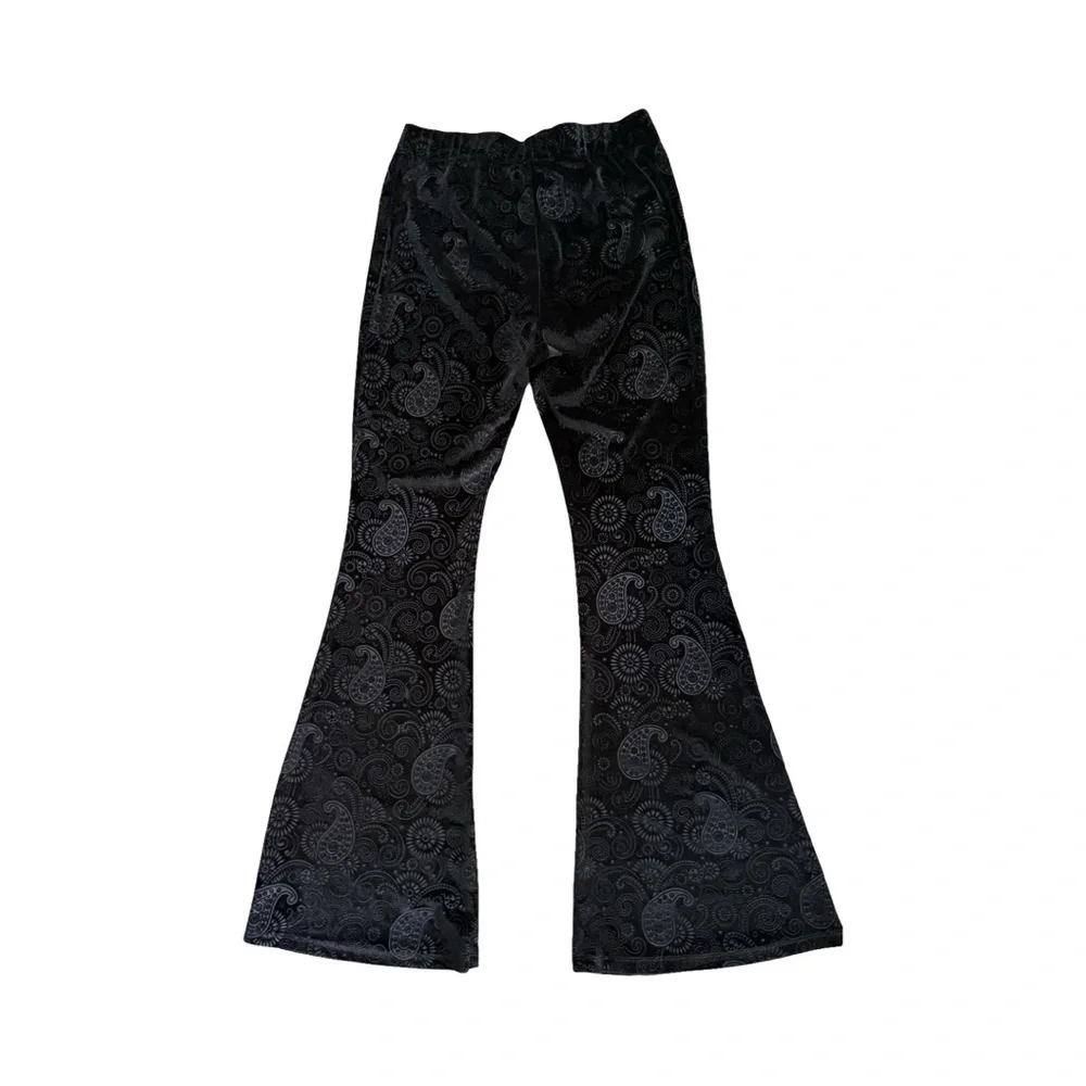Goth Velvet Boho Gypsy Black Paisley Flare Pants - Picture 11 of 11